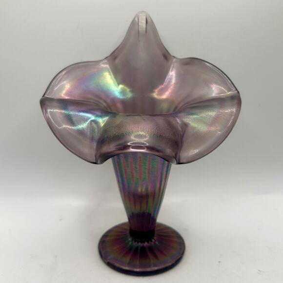 VTG Fenton Art Glass Amethyst Iridescent Violet Satin 7" Jack-in-the-Pulpit Vase - Picture 1 of 10